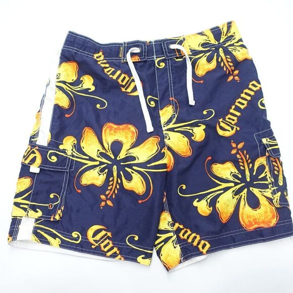 Corona Extra Board Shorts Men's Medium Floral Polyester Drawstring Swim Trunks - Picture 1 of 5